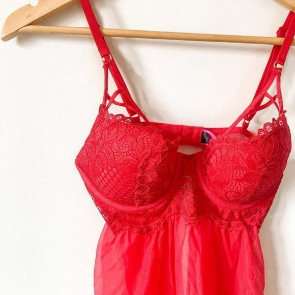 La Senza Red Lace Bustier Babydoll Lingerie Dress - Picture 2 of 7